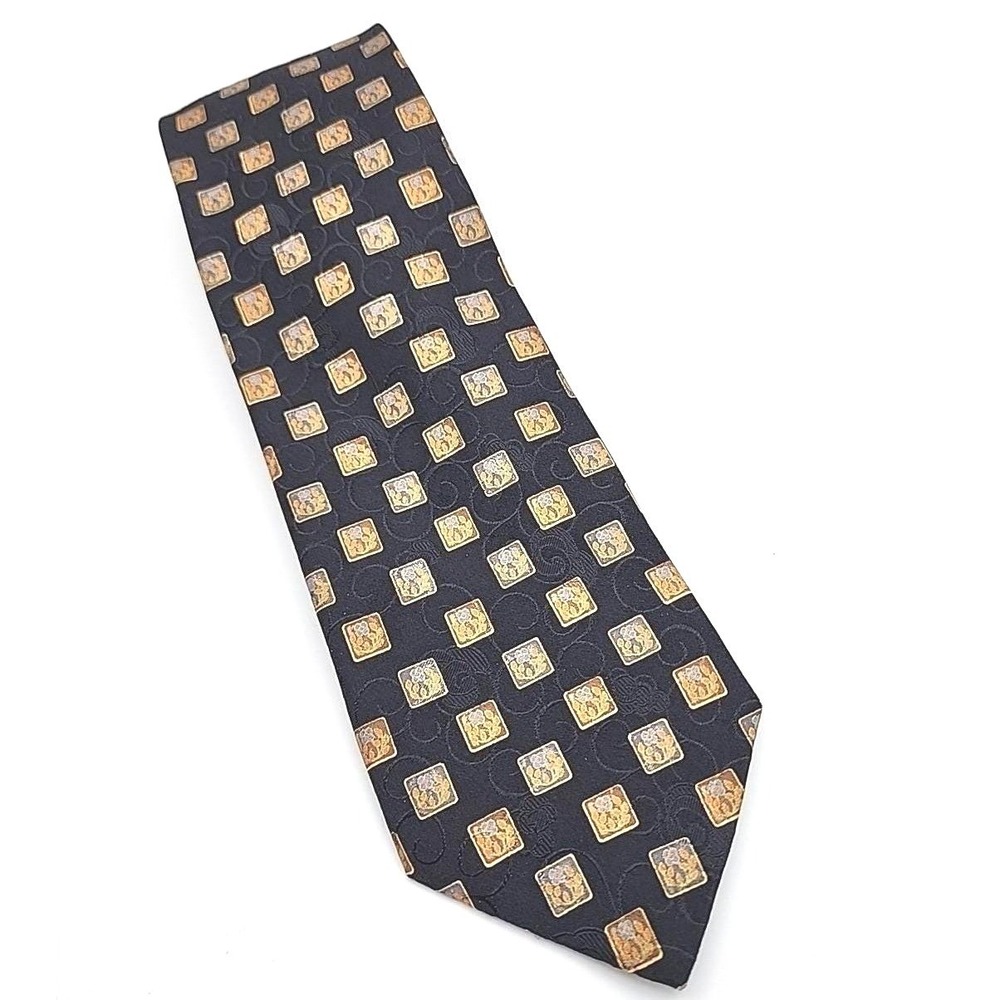 Ermenegildo Zegna Tie Mens OS Black Gold Geometric Silk Jacquard Italy Luxury